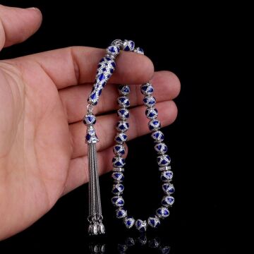 LACİVERT RENK MİNELİ ZİRKON TAŞLI 925 AYAR GÜMÜŞ TESBİH