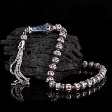 LACİVERT RENK ZİRKON TAŞLI 925 AYAR GÜMÜŞ TESBİH