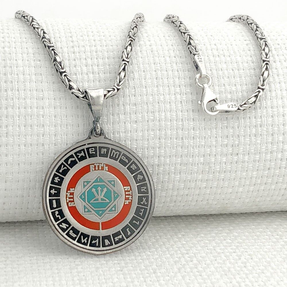 Oğuz Kağan Mührü 925 Ayar Gümüş Türk Boyları Simgeli Kral Zincir Kolye