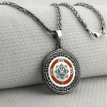 Oğuz Kağan Mührü 925 Ayar Gümüş Türk Boyları Simgeli Kral Zincir Kolye