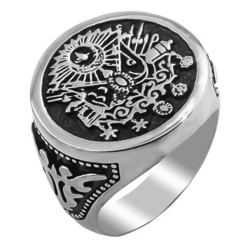 Osmanlı Devlet Armalı Yuvarlak 925 Ayar Gümüş Yüzük