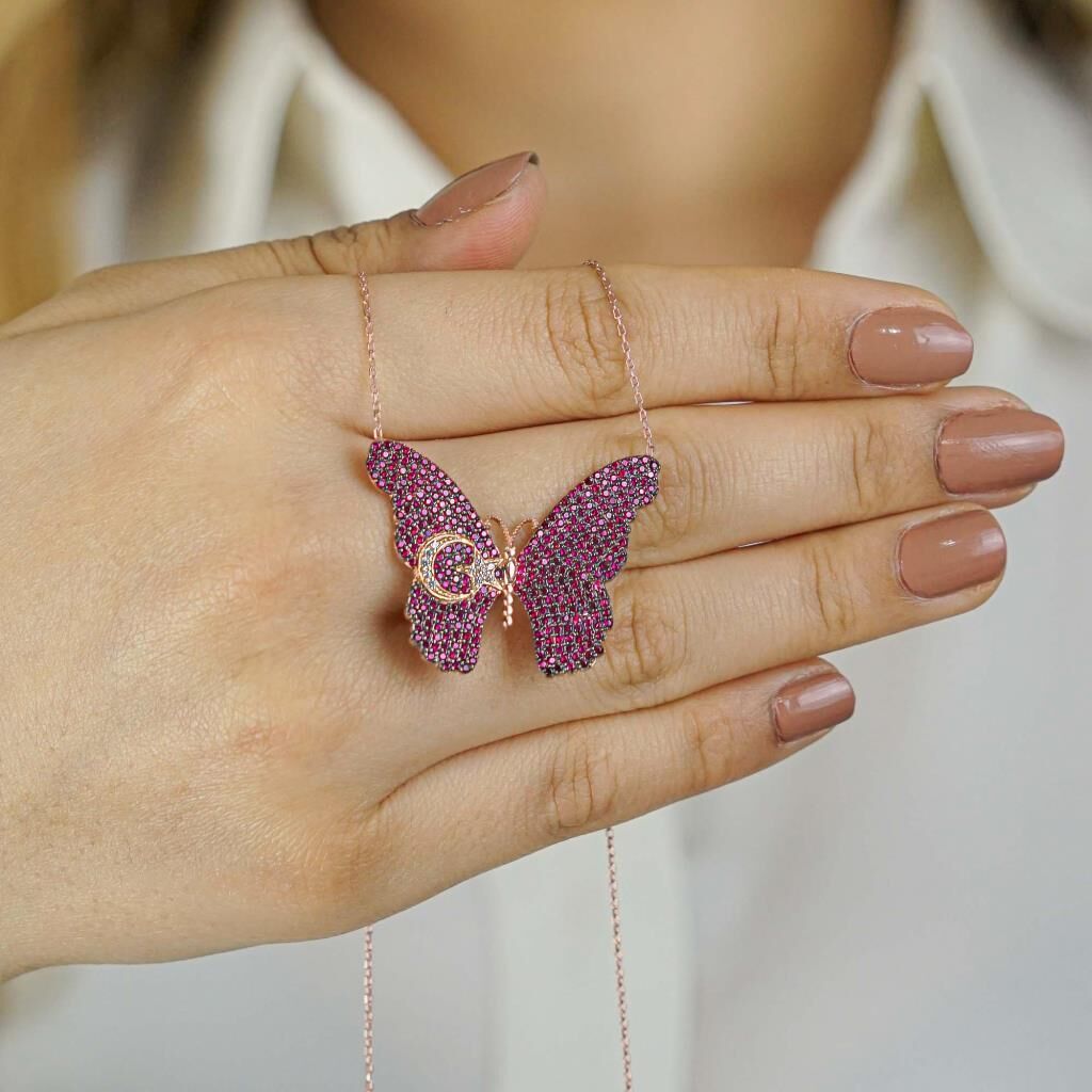 925 Ayar Gümüş Ayyıldız Kelebek Kolye