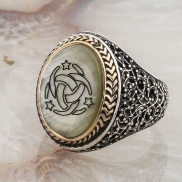 925 Ayar Gümüş  Sedef Taşlı Teşkilatı Mahsusa Yüzüğü