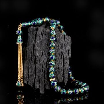 LACİVERT YEŞİL RENK MİNELİ 925 AYAR GÜMÜŞ TESBİH