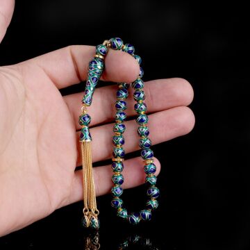 LACİVERT YEŞİL RENK MİNELİ 925 AYAR GÜMÜŞ TESBİH