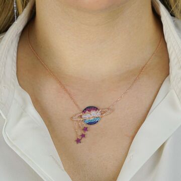 925 Ayar Gümüş Zirkon Taşlı Gezegen Kolye