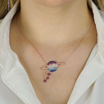 925 Ayar Gümüş Zirkon Taşlı Gezegen Kolye