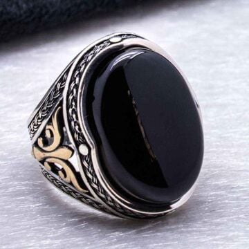 925 Ayar Gümüş  Bombeli Oniks Taşlı Yüzük