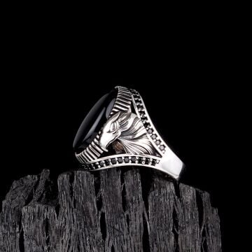 925 Ayar Gümüş Onix Taşlı Kartal Motifli Erkek Yüzük