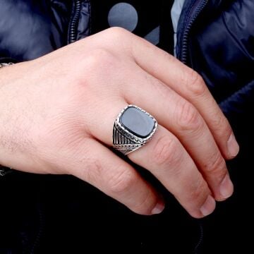 925 Ayar Gümüş Onix Taşlı Model Erkek Yüzük