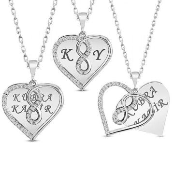 İsim Yazılı Sonsuzluk Kalpli Gümüş Kolye Model 2