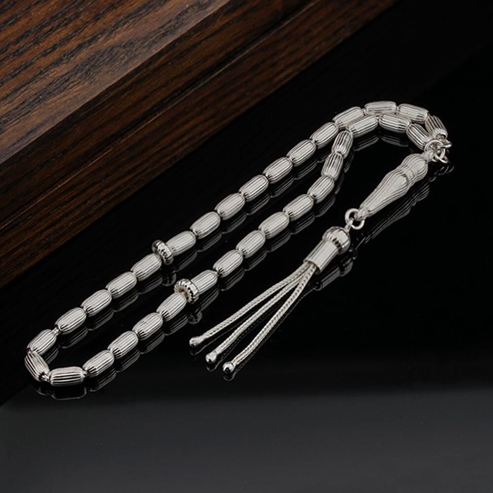 Kapsül Kesim Çizgili Gümüş Tesbih Model 1