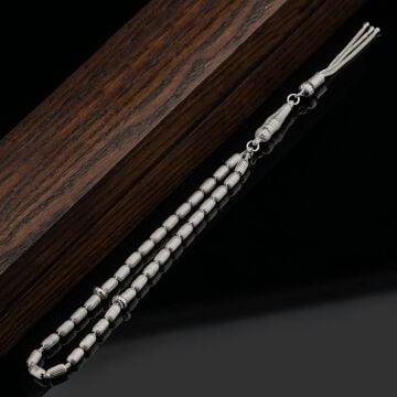 Kapsül Kesim Çizgili Gümüş Tesbih Model 1