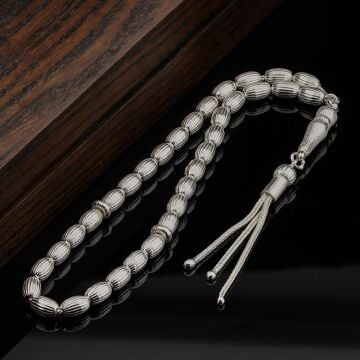 Arpa Kesim Çizgili Gümüş Tesbih Model 2