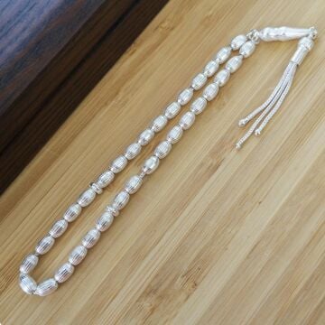 Arpa Kesim Çizgili Gümüş Tesbih Model 2