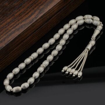 Arpa Kesim Çizgili Gümüş Tesbih Model 5
