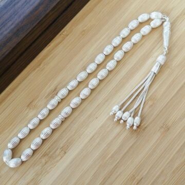 Arpa Kesim Çizgili Gümüş Tesbih Model 5