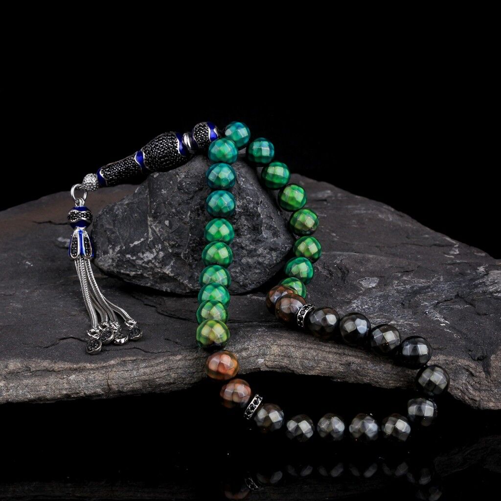 ZİRKON TAŞ GÜMÜŞ SET RENK DEĞİŞTİREN HİS TAŞI TESBİH