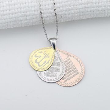 925 Ayar Gümüş Damla 3'lü Dua Bayan Kolye