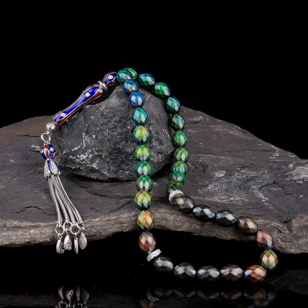 ZİRKON TAŞ GÜMÜŞ SET RENK DEĞİŞTİREN HİS TAŞI TESBİH