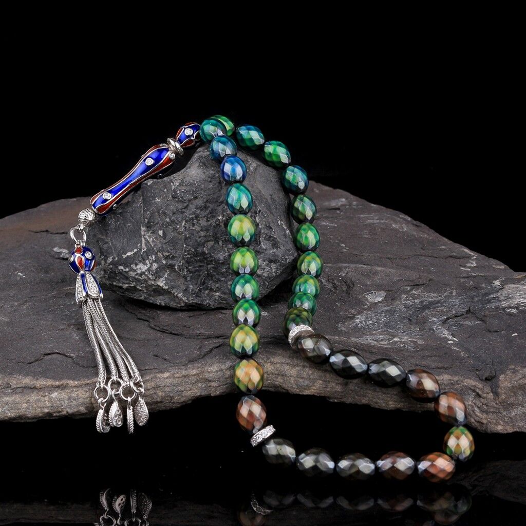 ZİRKON TAŞ GÜMÜŞ SET RENK DEĞİŞTİREN HİS TAŞI TESBİH