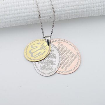 925 Ayar Gümüş Oval 3'lü Dua Bayan Kolye