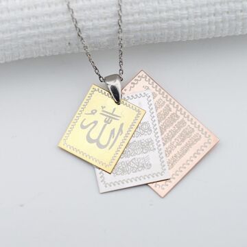 925 Ayar Gümüş Dikdörtgen 3'lü Dua Bayan Kolye