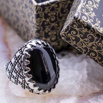 925 Ayar gümüş Siyah Oniks Taşlı Gümüş Yüzük