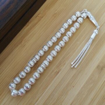 Küre Kesim Çizgili Gümüş Tesbih Model 3