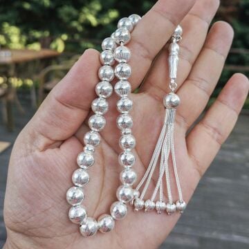 925 Ayar Gümüş Parmak İzi Desenli Gümüş Tesbih