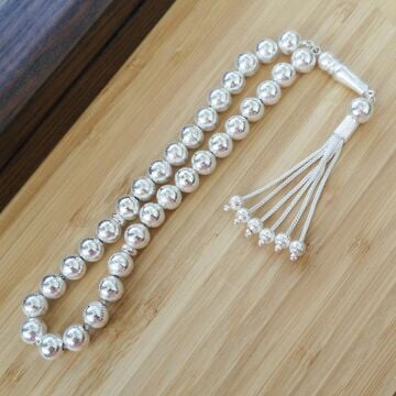 925 Ayar Gümüş Parmak İzi Desenli Gümüş Tesbih