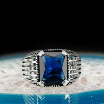 Parlament Mavisi Zirkon Taşlı 925 Ayar Gümüş Yüzük