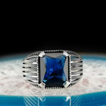 Parlament Mavisi Zirkon Taşlı 925 Ayar Gümüş Yüzük