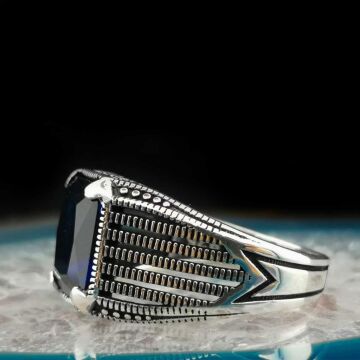 Parlament Mavisi Zirkon Taşlı 925 Ayar Gümüş Yüzük