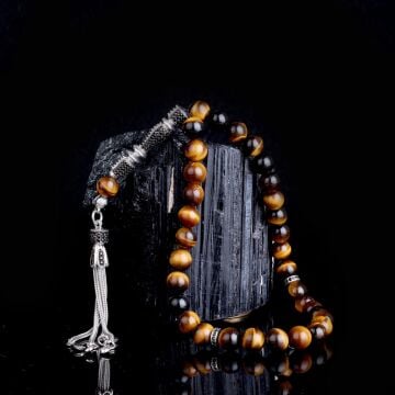 Zirkon Taşlı Gümüş Püsküllü Kaplangözü Taşı Tesbih