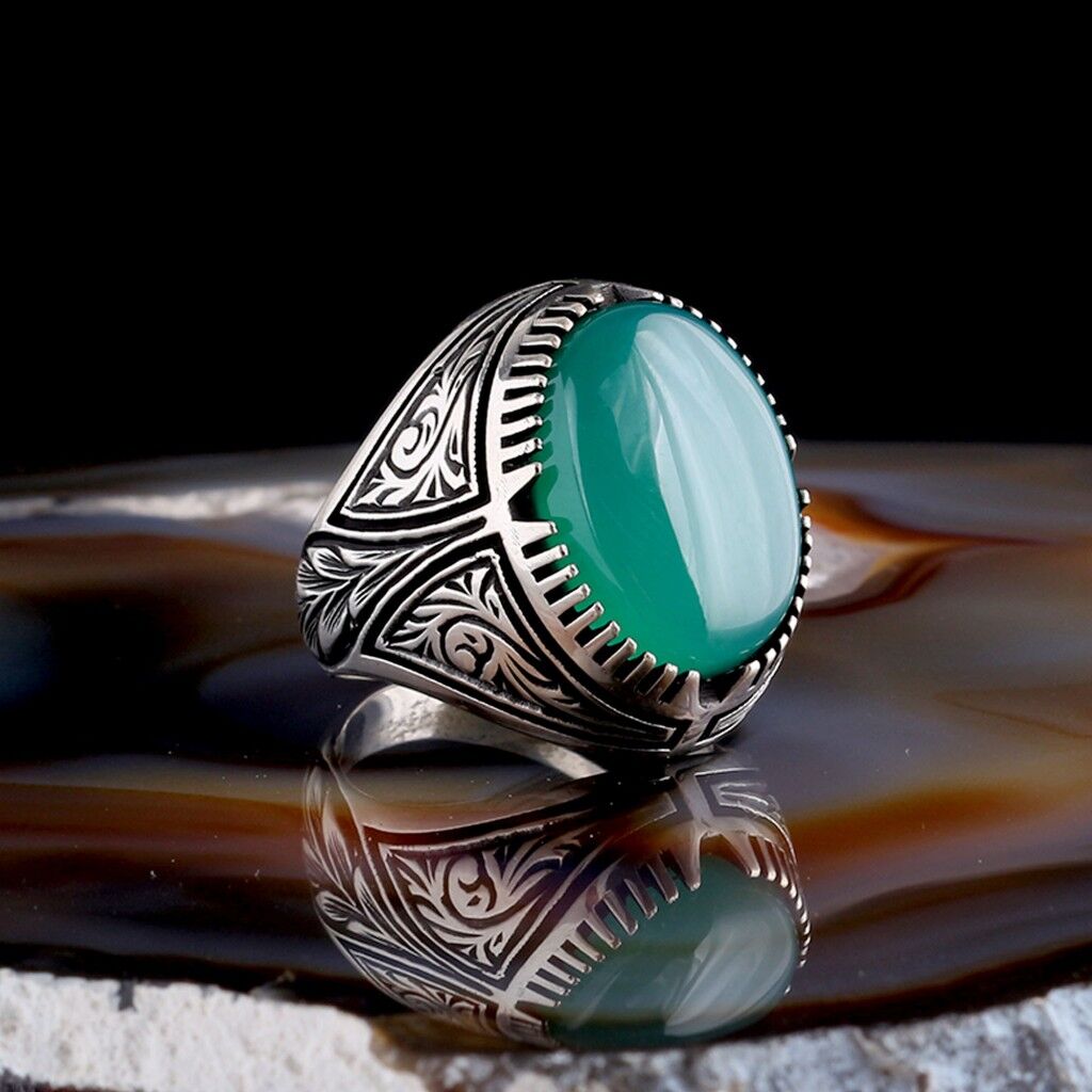 AKİK TAŞLI KALEM İŞLEME DESENLİ 925 AYAR GÜMÜŞ ERKEK YÜZÜK