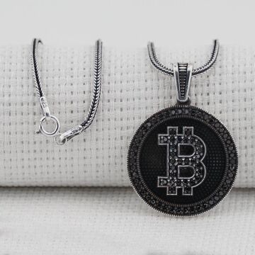 Bitcoin 925 Ayar Gümüş Kolye