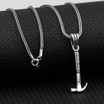 Çekiç Tasarımlı 925 Ayar Gümüş Kolye