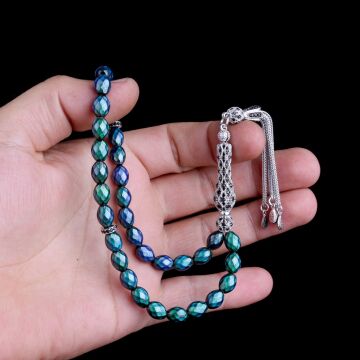 Zirkon Taşlı Gümüş Püsküllü Renk Değiştiren Arpa Kesim His Taşı Tesbih