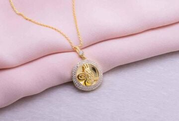 925 Ayar Gümüş Altın Kaplama Tuğralı Yuvarlak Kolye Model 8