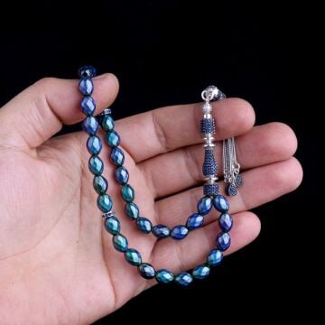 Zirkon Taşlı Gümüş Püsküllü Renk Değiştiren Arpa Kesim His Taşı Tesbih