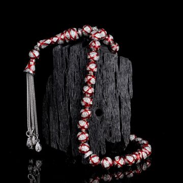 ZİRKON TAŞLI KIRMIZI MİNELİ 925 AYAR GÜMÜŞ TESBİH