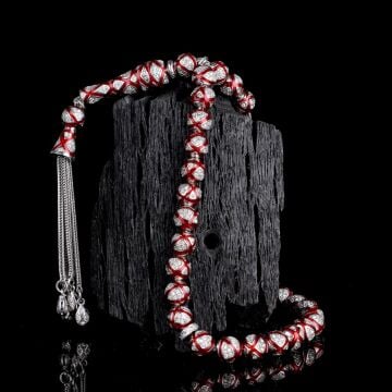 ZİRKON TAŞLI KIRMIZI MİNELİ 925 AYAR GÜMÜŞ TESBİH