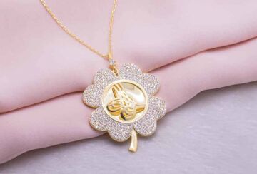 925 ayar Gümüş Altın Kaplama Tuğralı Yuvarlak Model Kolye