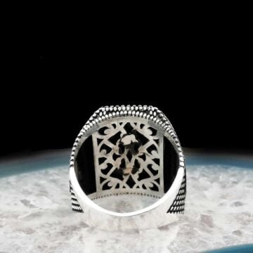 Özel Ay Yıldız Tasarımlı Tuğra İşlemeli 925 Ayar Gümüş Yüzük
