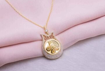 925 Ayar Gümüş Altın Kaplama Tuğralı Lale Kolye Model 2