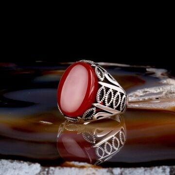 AKİK TAŞLI OVAL MODEL 925 AYAR GÜMÜŞ ERKEK YÜZÜK