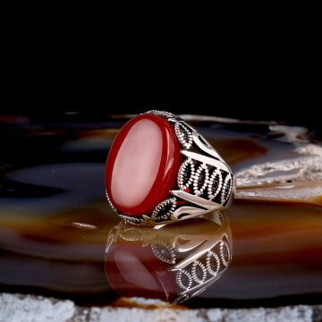 AKİK TAŞLI OVAL MODEL 925 AYAR GÜMÜŞ ERKEK YÜZÜK