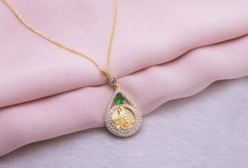 925 Ayar Gümüş Altın Kaplama Tuğralı Damla Kolye Model 6