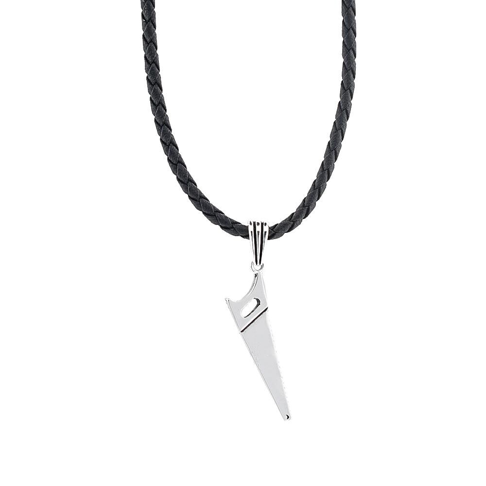 Testere Tasarımlı 925 Ayar Gümüş Deri İpli Kolye